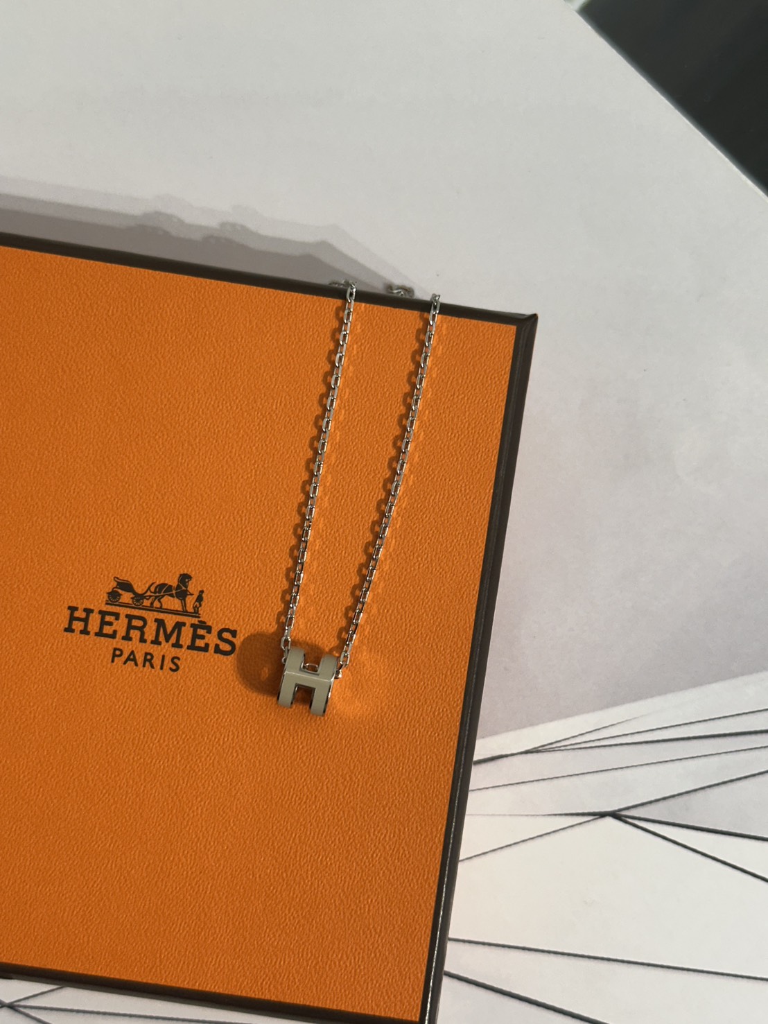 HERMES Mini Pop H項鍊 - 奶茶銀