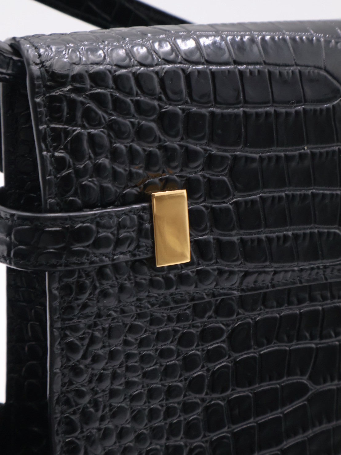 YSL 鱷魚壓紋曼哈頓 - 小號黑金