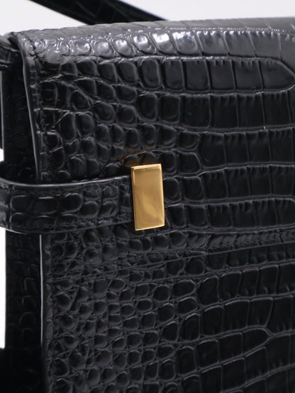 YSL 鱷魚壓紋曼哈頓 - 小號黑金