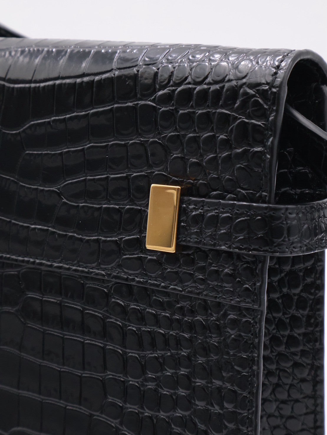 YSL 鱷魚壓紋曼哈頓 - 小號黑金