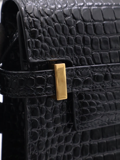 YSL 鱷魚壓紋曼哈頓 - 小號黑金