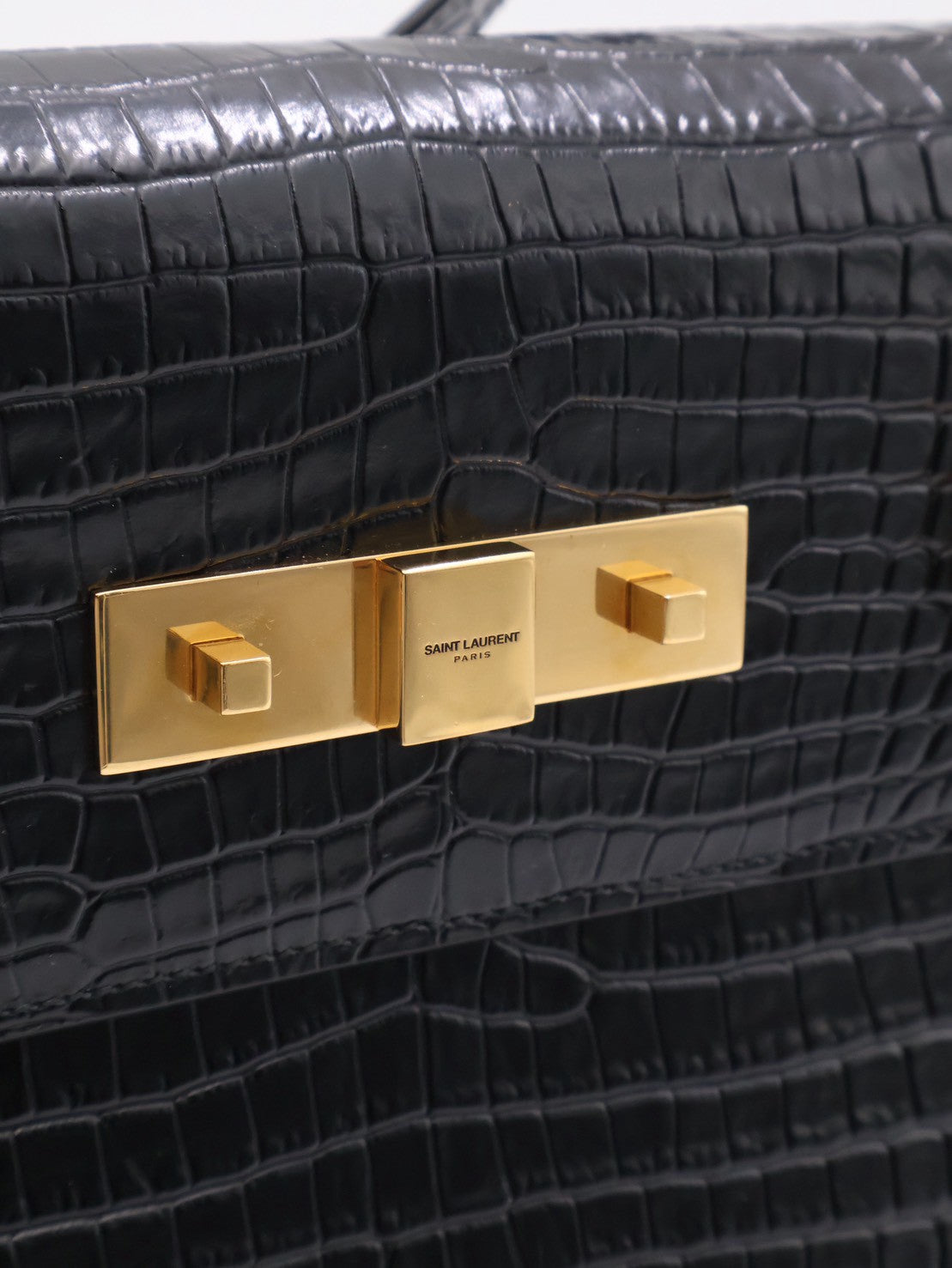 YSL 鱷魚壓紋曼哈頓 - 小號黑金