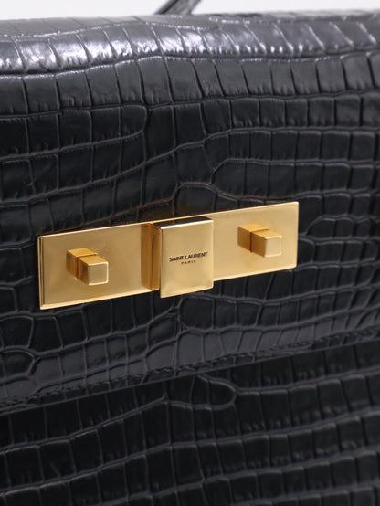 YSL 鱷魚壓紋曼哈頓 - 小號黑金