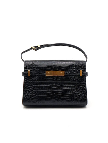 YSL 鱷魚壓紋曼哈頓 - 小號黑金