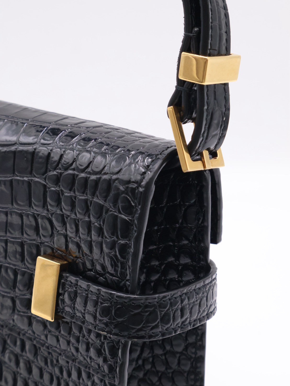 YSL 鱷魚壓紋曼哈頓 - 小號黑金