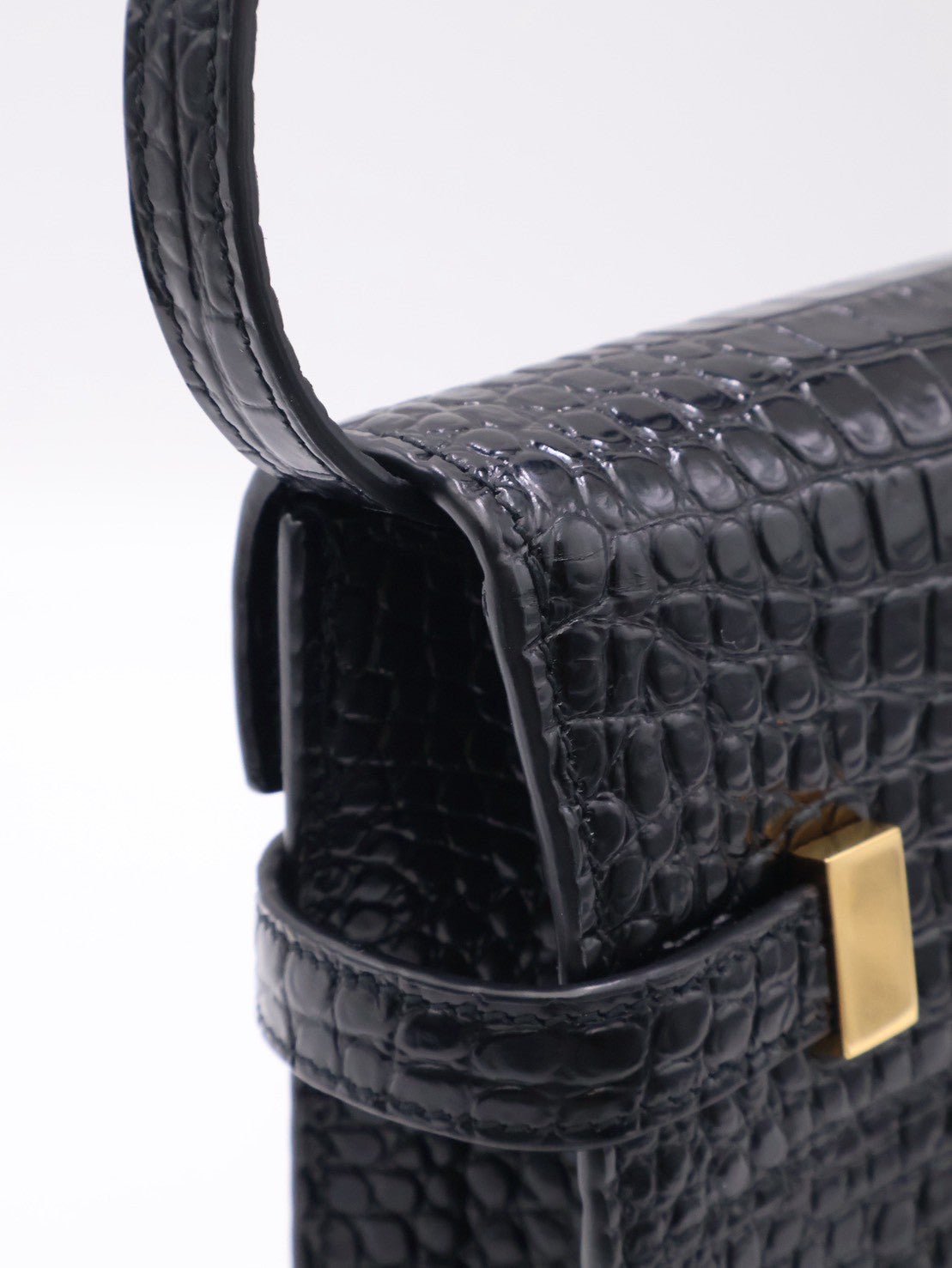 YSL 鱷魚壓紋曼哈頓 - 小號黑金