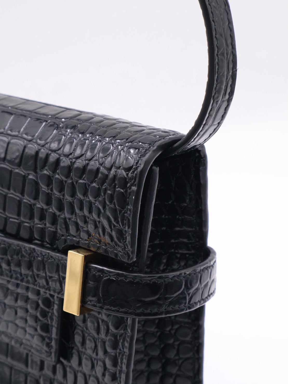 YSL 鱷魚壓紋曼哈頓 - 小號黑金