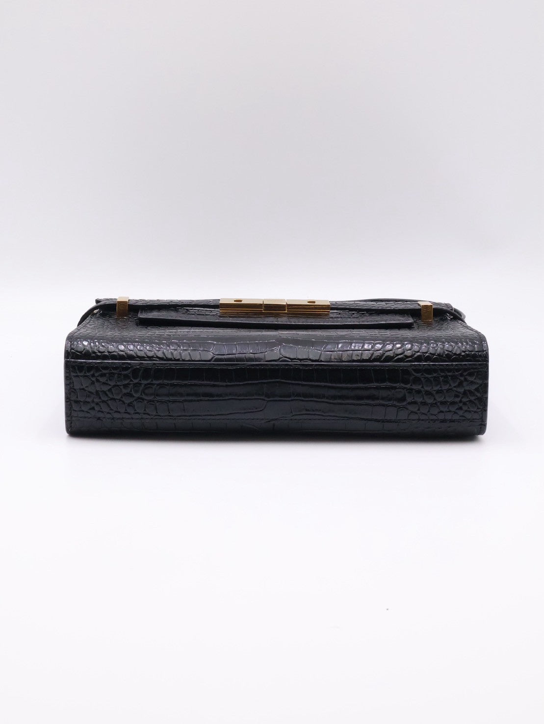 YSL 鱷魚壓紋曼哈頓 - 小號黑金