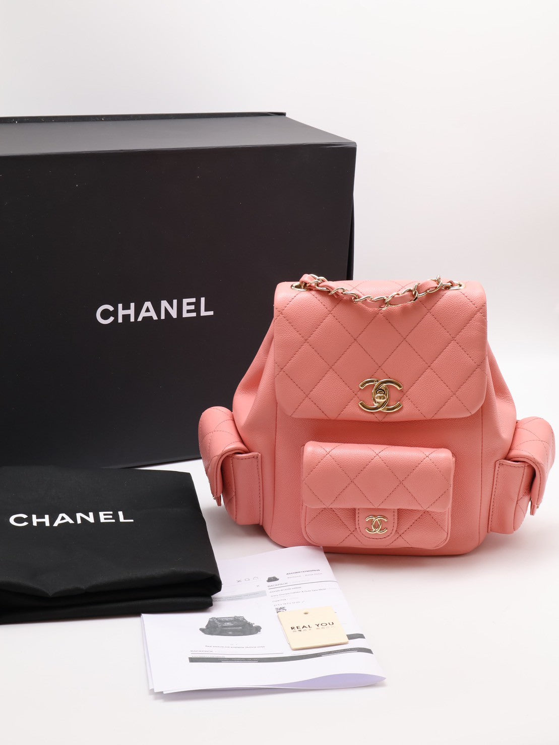 CHANEL Duma粒面牛皮後背包 - 小號粉金