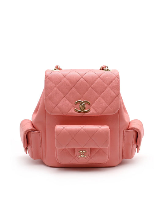 CHANEL Duma粒面牛皮後背包 - 小號粉金