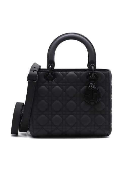 DIOR Lady dior 藤格紋戴妃包 - 中號So black
