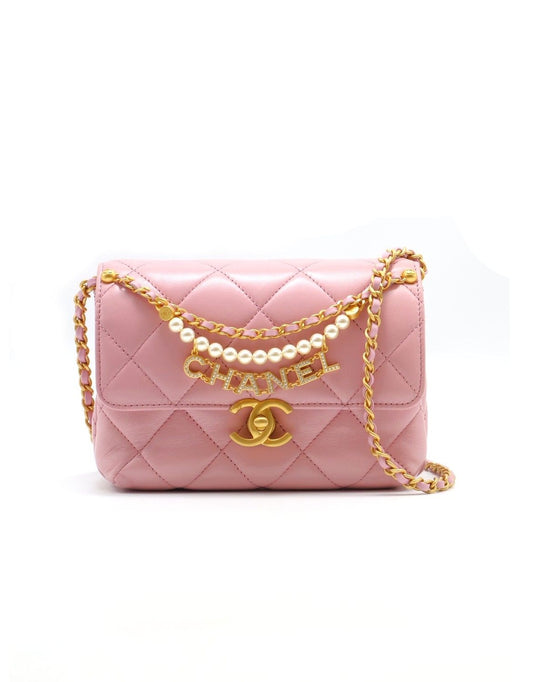 CHANEL 24A珍珠字母鍊方胖子 20 - 粉金
