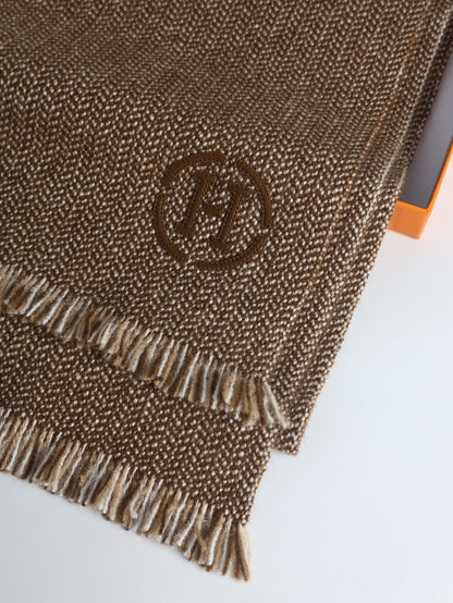 HERMES 皮革H羊絨圍巾