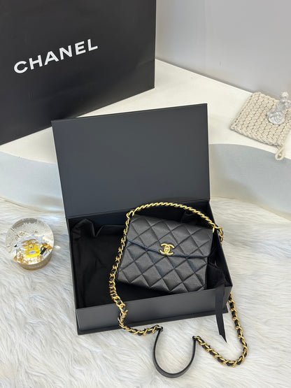 CHANEL 24S皮穿鍊手柄豆腐包 - 黑金