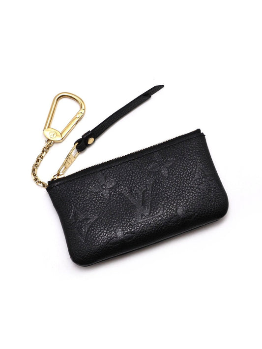 LOUIS VUITTON 壓紋牛皮鑰匙釦拉鍊零錢包 - 黑