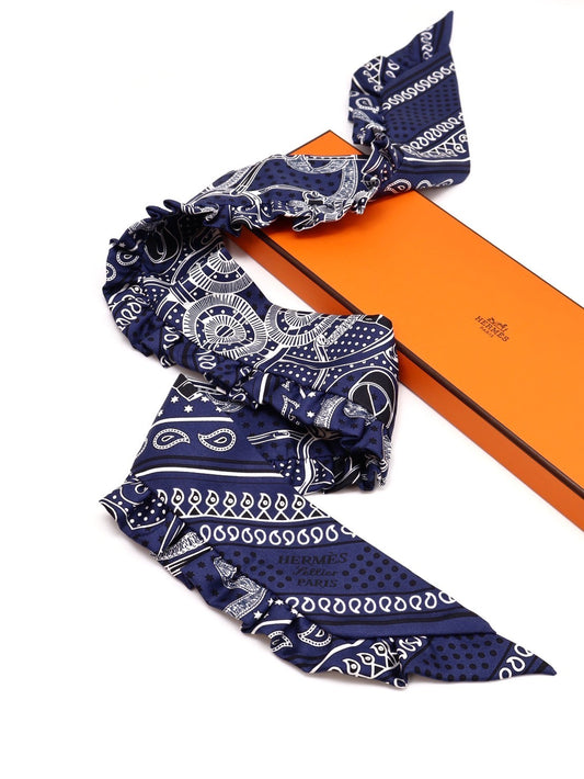 HERMES Eperon d'or bandana金質馬刺荷葉邊Twilly - 深藍
