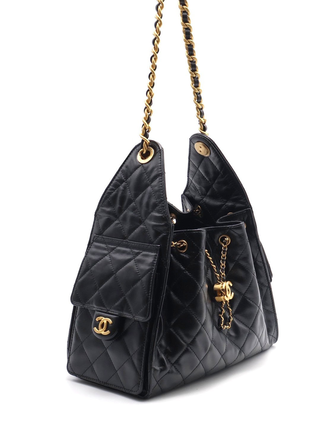 CHANEL 25 Hobo bag - 皺褶小牛皮小號黑金