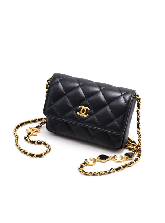 CHANEL 22K愛心鍊條小包 - 黑金