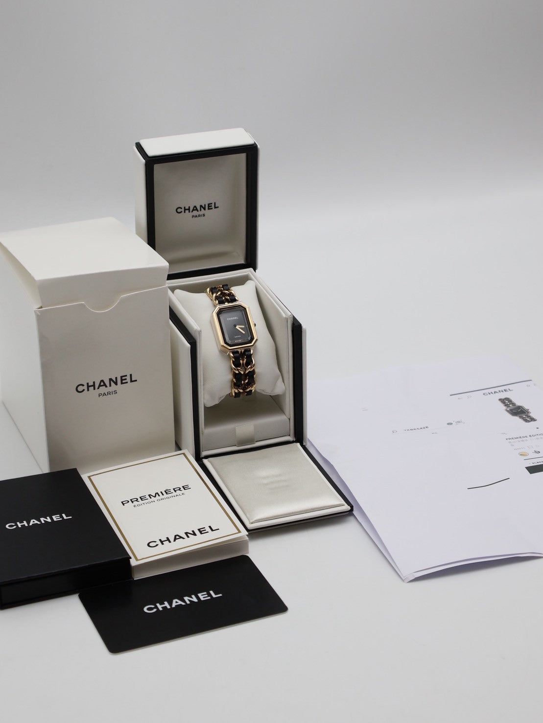CHANEL 經典Premiers皮穿鍊方糖腕錶 - S黑金