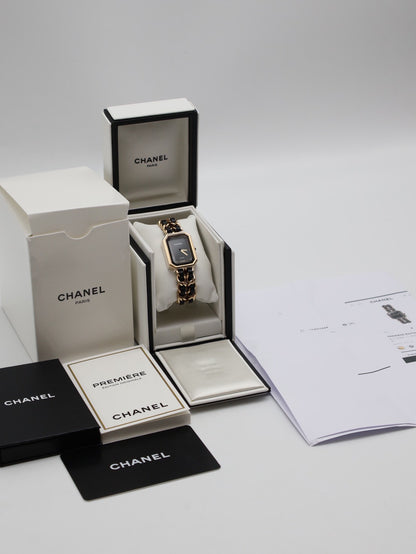 CHANEL 經典Premiers皮穿鍊方糖腕錶 - S黑金