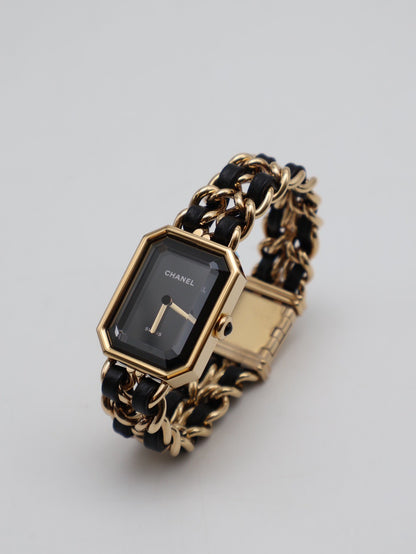 CHANEL 經典Premiers皮穿鍊方糖腕錶 - S黑金
