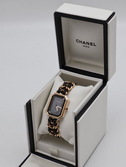 CHANEL 經典Premiers皮穿鍊方糖腕錶 - S黑金