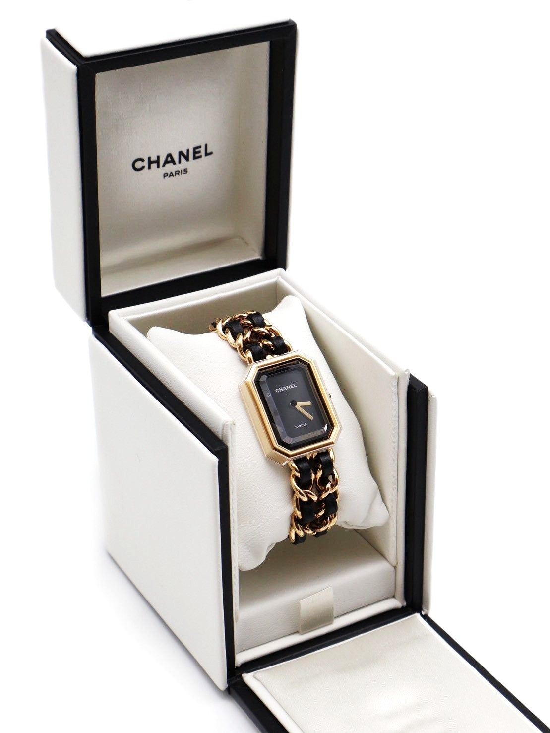 CHANEL 經典Premiers皮穿鍊方糖腕錶 - S黑金
