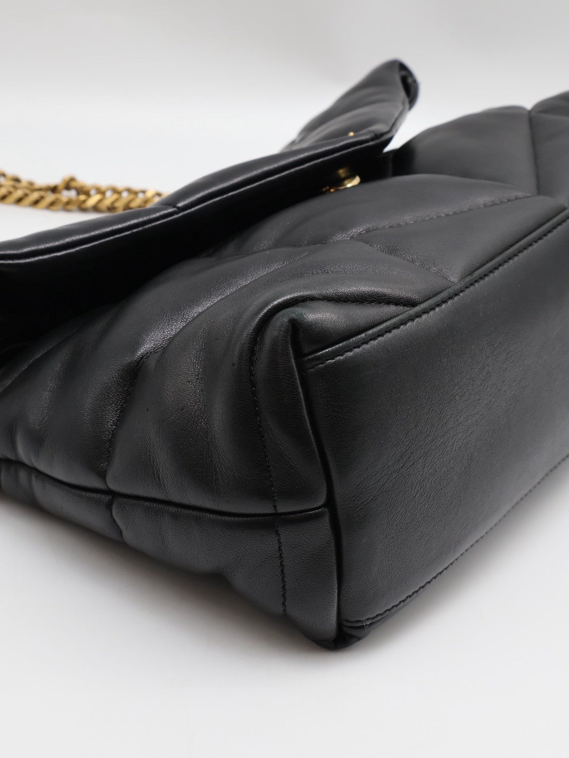 YSL Puffer小羊皮單肩包 - 小號黑金