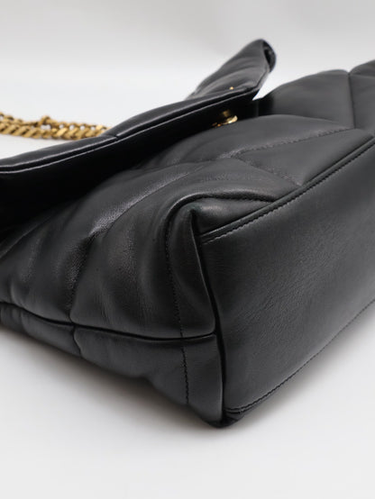 YSL Puffer小羊皮單肩包 - 小號黑金