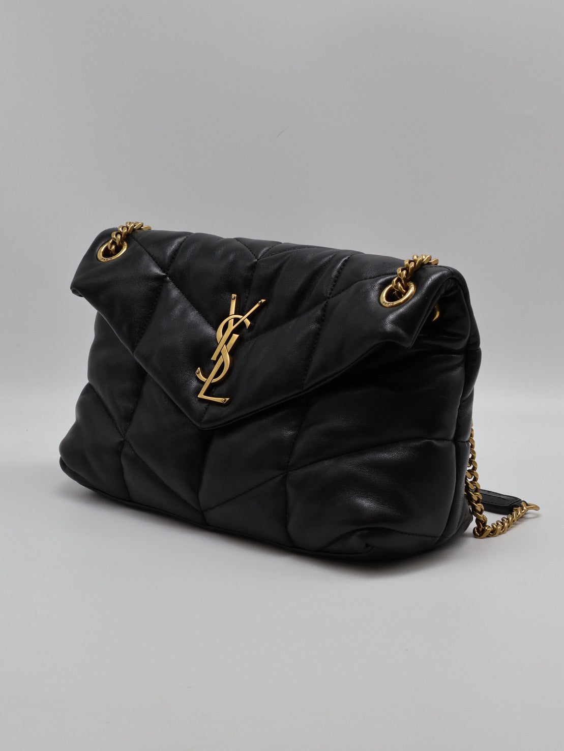 YSL Puffer小羊皮單肩包 - 小號黑金