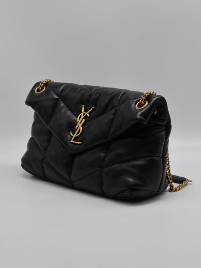 YSL Puffer小羊皮單肩包 - 小號黑金
