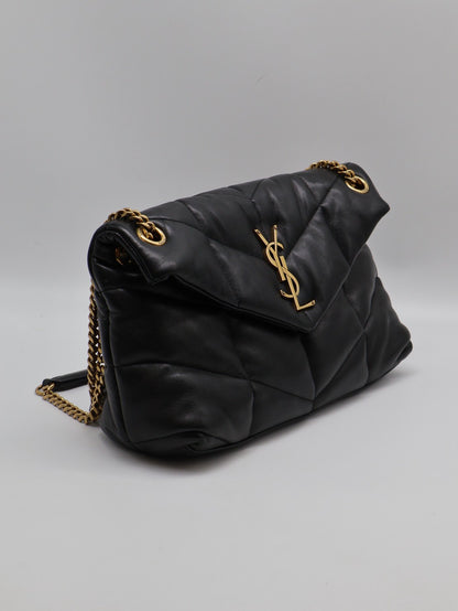 YSL Puffer小羊皮單肩包 - 小號黑金