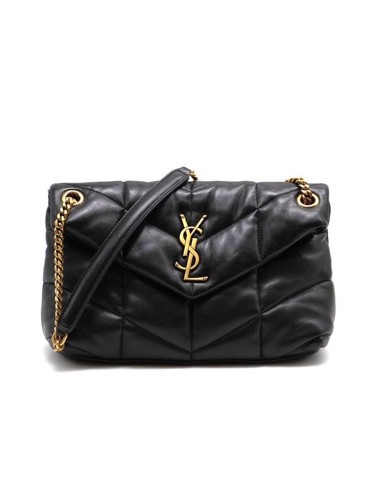 YSL Puffer小羊皮單肩包 - 小號黑金