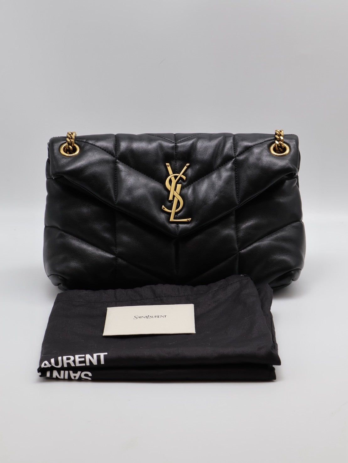 YSL Puffer小羊皮單肩包 - 小號黑金