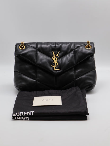 YSL Puffer小羊皮單肩包 - 小號黑金