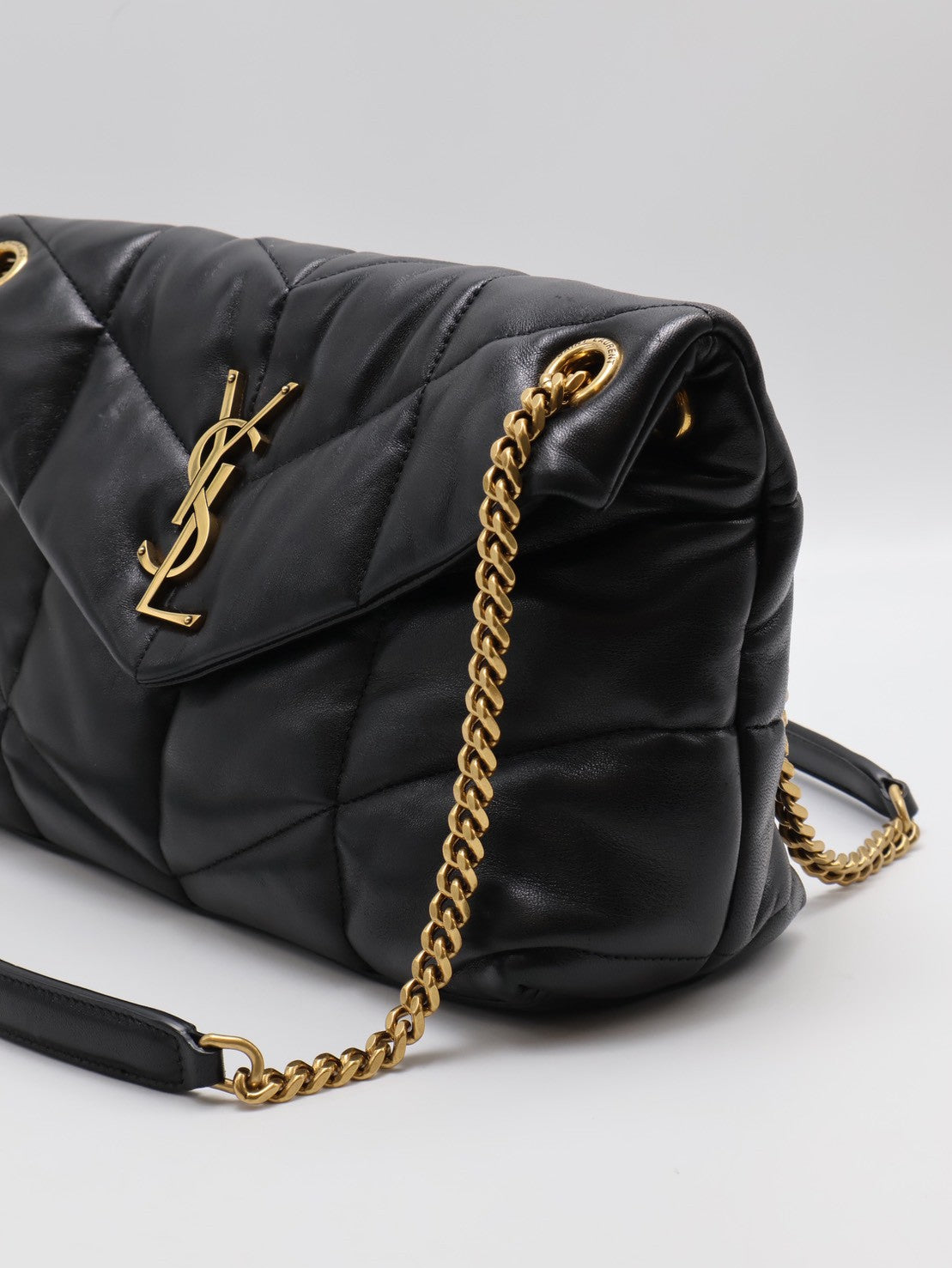 YSL Puffer小羊皮單肩包 - 小號黑金