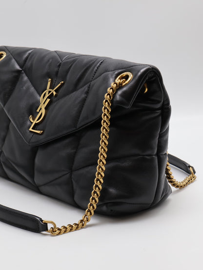 YSL Puffer小羊皮單肩包 - 小號黑金