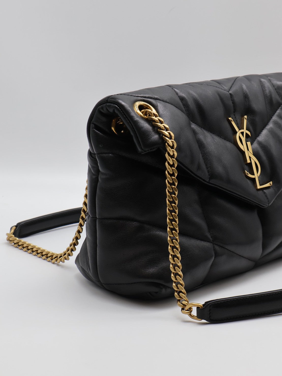 YSL Puffer小羊皮單肩包 - 小號黑金