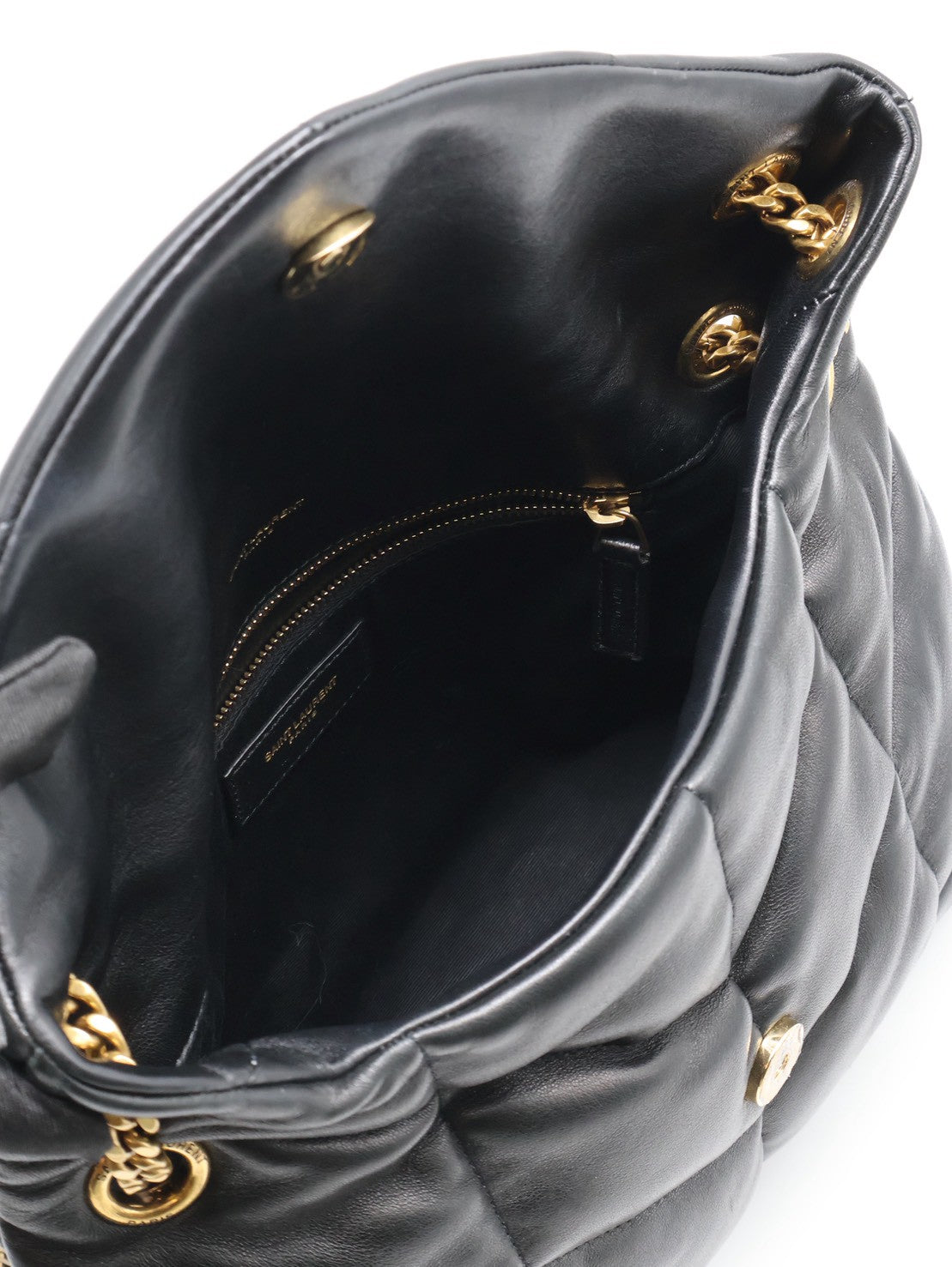 YSL Puffer小羊皮單肩包 - 小號黑金