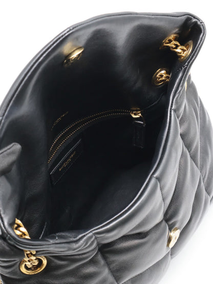 YSL Puffer小羊皮單肩包 - 小號黑金