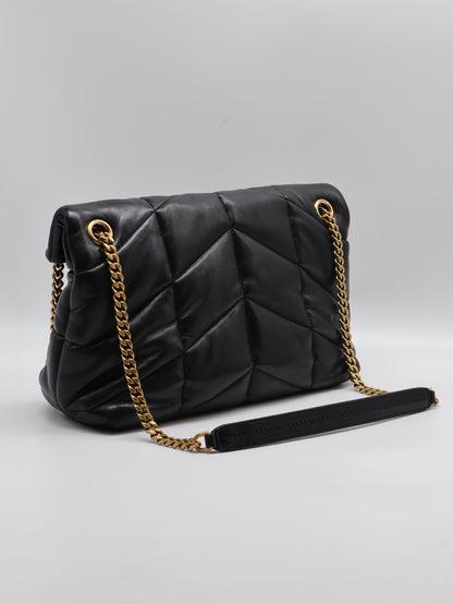 YSL Puffer小羊皮單肩包 - 小號黑金