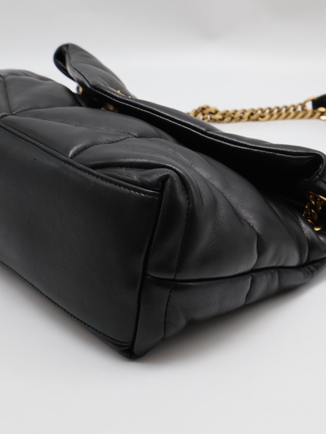YSL Puffer小羊皮單肩包 - 小號黑金