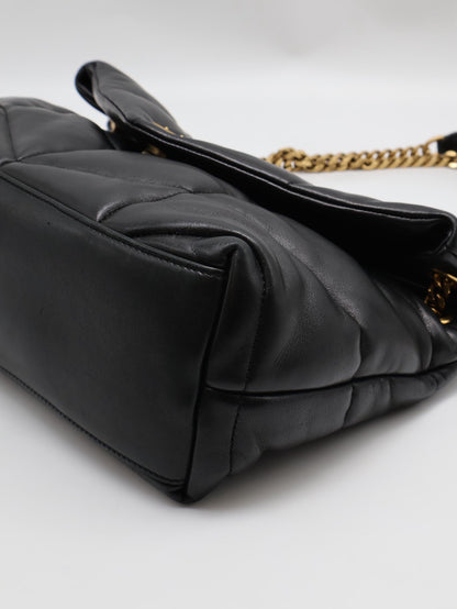 YSL Puffer小羊皮單肩包 - 小號黑金