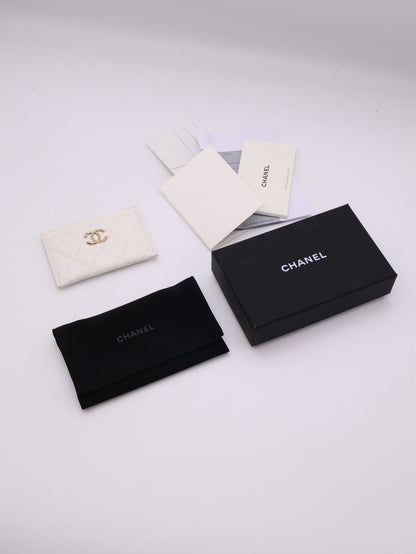 CHANEL 25K粒面牛皮名片夾 - 白金