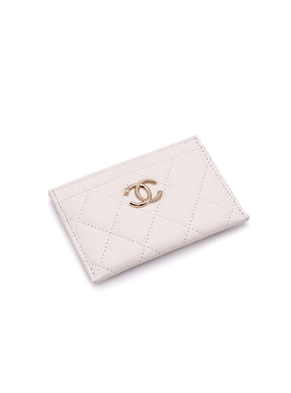 CHANEL 25K粒面牛皮名片夾 - 白金