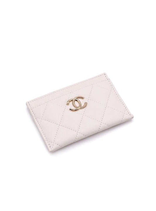 CHANEL 25K粒面牛皮名片夾 - 白金
