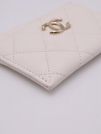 CHANEL 25K粒面牛皮名片夾 - 白金