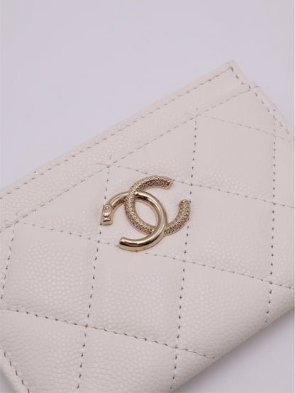 CHANEL 25K粒面牛皮名片夾 - 白金