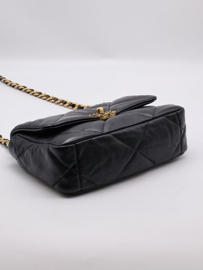 CHANEL 19 Bag 菱格紋羊皮手提肩背包 26 - 黑金
