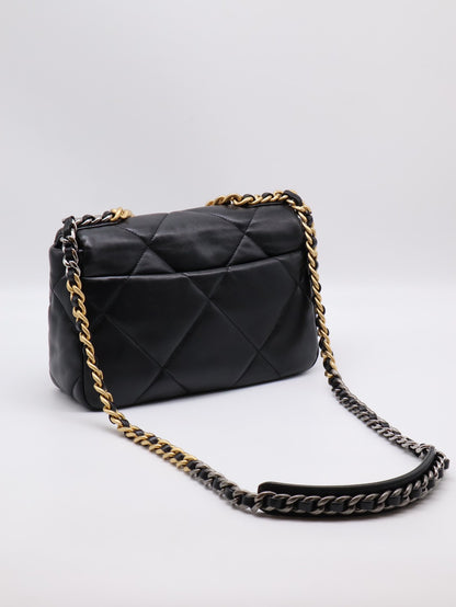 CHANEL 19 Bag 菱格紋羊皮手提肩背包 26 - 黑金